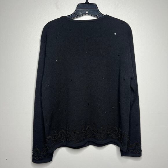 Talbots 100% Wool Beaded Cardigan Sweater Women's L Button Vintage Black Holiday - Picture 5 of 11